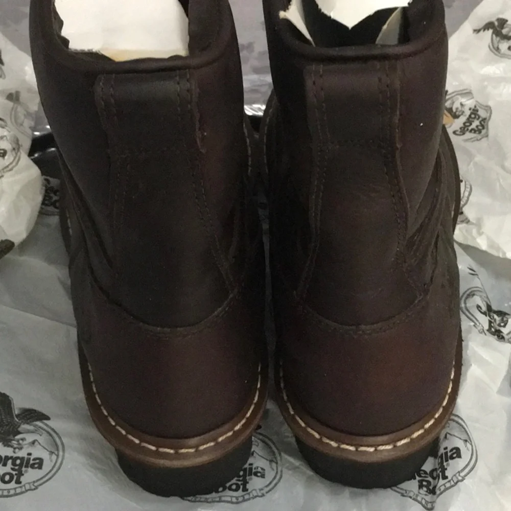 Georgia Boot Brown Work Boots with Yellow Laces